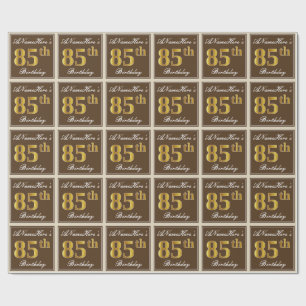Papier Cadeau Elégant, Brown, Faux Gold 85ème anniversaire + Nom