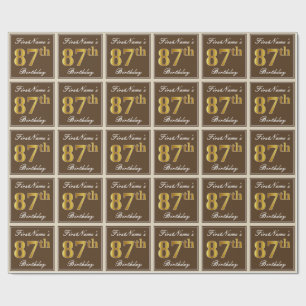 Papier Cadeau Elégant, Brown, Faux Gold 87ème anniversaire + Nom