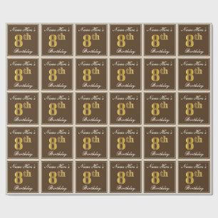 Papier Cadeau Elégant, Brown, Faux Gold 8ème anniversaire + Nom
