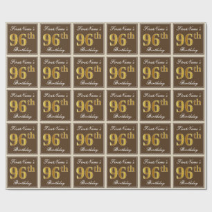 Papier Cadeau Elégant, Brown, Faux Gold 96ème anniversaire + Nom
