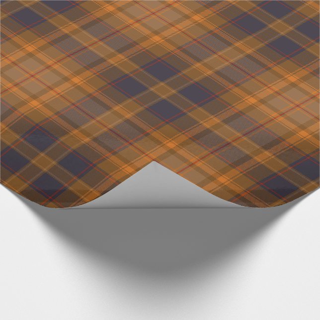 Papier Cadeau Élégant Brown | Orange | À damiers Plaid bleu (Coin)