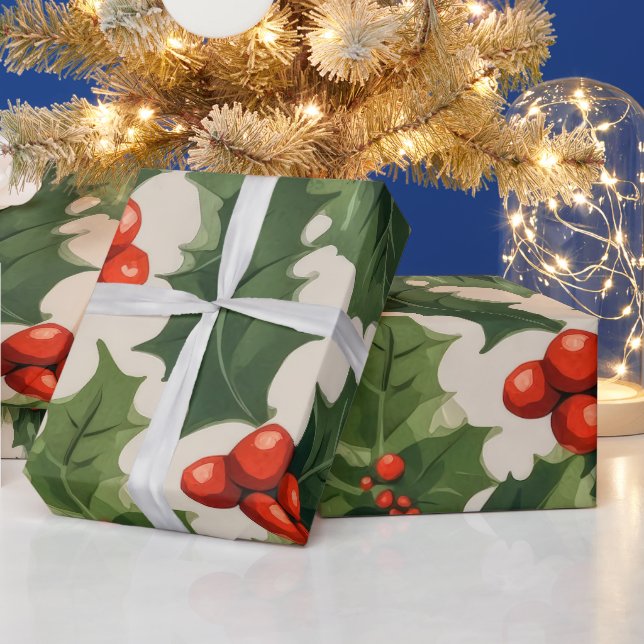 Papier Cadeau Élégant cadeau de Noël Holly Feuilles et Berries (Vacances)