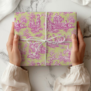 Papier Cadeau Élégant Cadeau Toile de Jouy Vert Rose Vintage