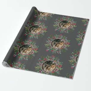 Papier Cadeau Elégant cadre rond de Noël avec Gris Photo