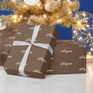 Papier Cadeau Elégant café Brown script personnalisé nom texte c