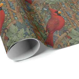 Papier Cadeau Elégant cardinal rétro Art Nouveau rouge oiseau