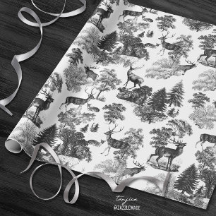 Papier Cadeau Elégant cerf noir blanc Vintage dans le bois