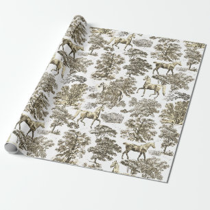 Papier Cadeau Elégant Cheval Blanc Beige Vintage en Bois Toile