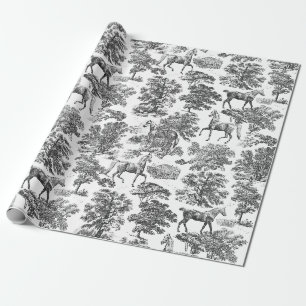 Papier Cadeau Elégant Cheval blanc noir Vintage dans la toile Wo