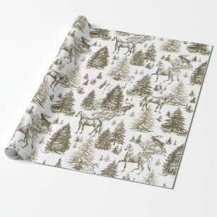 Papier Cadeau Elégant Cheval Blanc Vintage en Toile de Bois de N