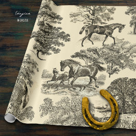 Papier Cadeau Élégant Cheval Rustique Arbres Toile Beige Sans Se