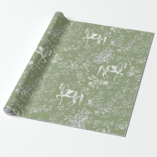 Papier Cadeau Élégant Chevaux Vintage de Sage foncé Patter Flora