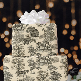 Papier Cadeau Élégant Chevaux Vintages Classé Toile Beige