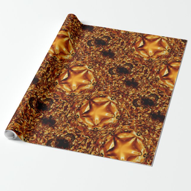 Papier Cadeau Élégant Chic Cuivre Or Star de Noël (Déroulé)