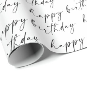 Papier Cadeau Élégant chic noir et blanc Script heureux Annivers