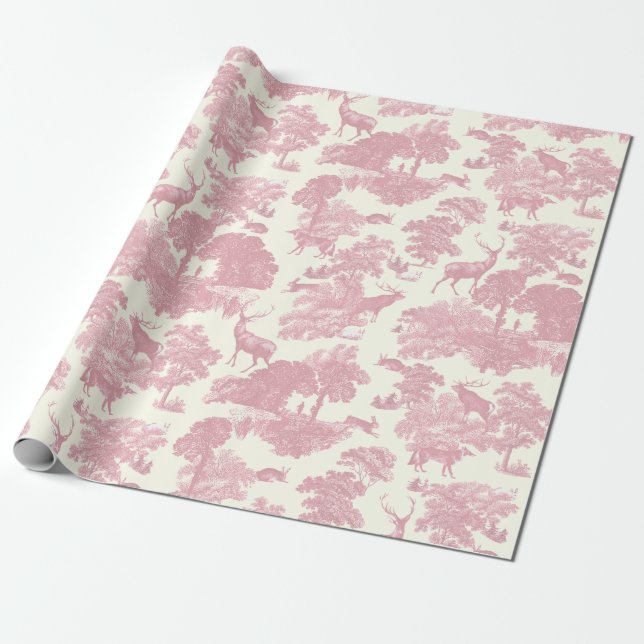 Papier Cadeau Elégant Chic Rose Toile Cerf Boodland (Déroulé)