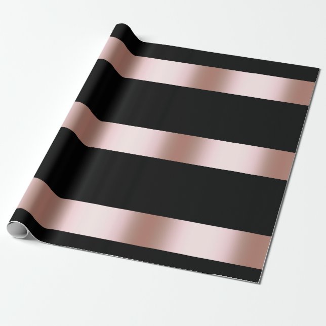 Papier Cadeau Elégant chick rose or et bande noire (Déroulé)