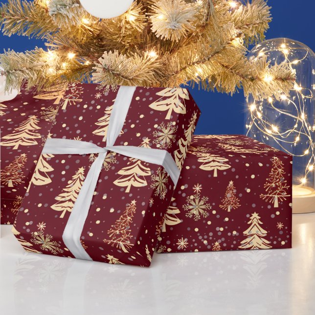 Papier Cadeau Elegant Christmas Tree Red Holiday (Vacances)