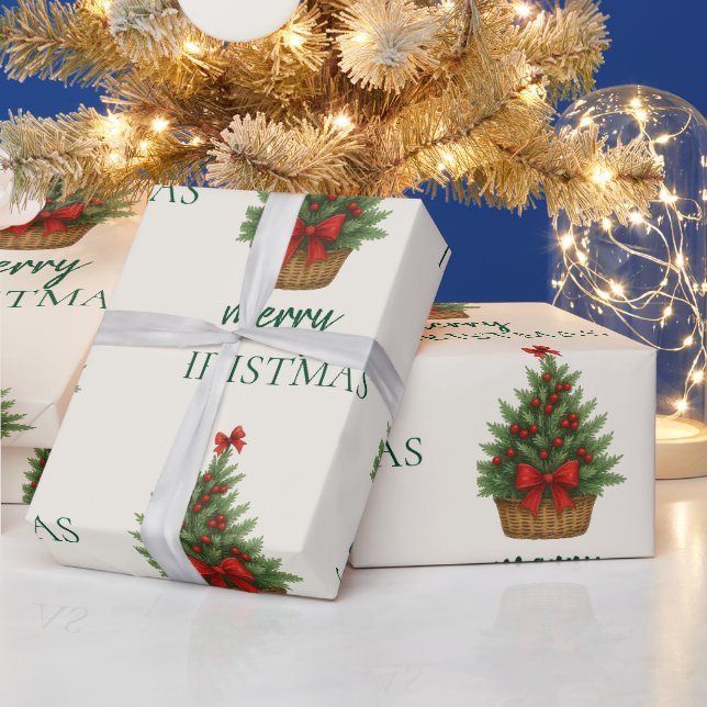 Papier Cadeau Elegant Christmas Tree – Red Ribbon  (Vacances)
