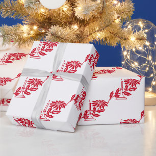 Papier Cadeau Élégant classique bougie rouge Poinsettia sur blan