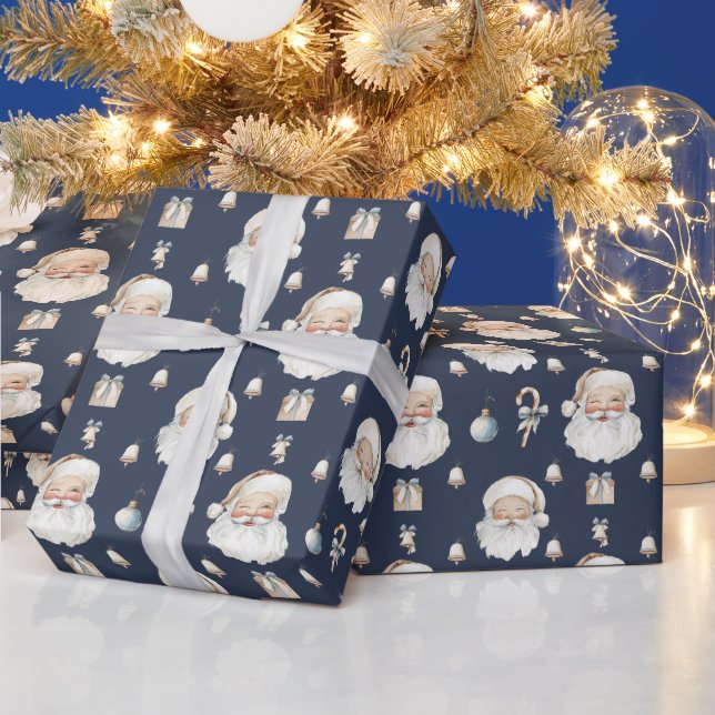 Papier Cadeau Élégant classique Père Noël Noël bleu marine (Vacances)