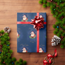 Papier Cadeau Élégant classique Vintage Bleu Père Noël Noël