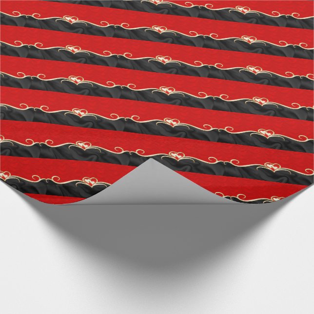Papier Cadeau Elégant Coeurs d'or noir et rouge Romantique (Coin)