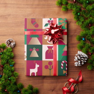 Papier Cadeau 🎄 Élégant Collage de Noël Arbres Cadeaux Ornement