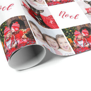 Papier Cadeau Élégant Collage Photo Personnalisé Noel Noël 