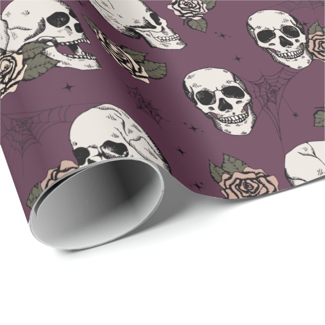 Papier Cadeau Elégant crâne gothique de Maroon Halloween (Coin rond)