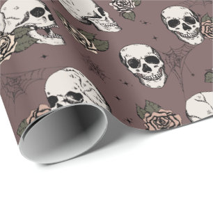 Papier Cadeau Elégant crâne gothique de prune foncée Halloween