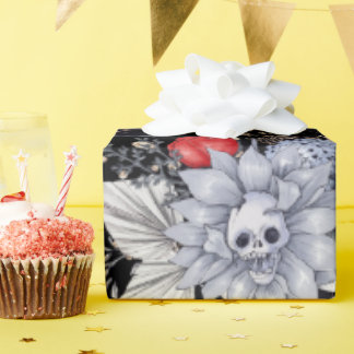 Papier Cadeau Elégant crâne Rose café argent noir
