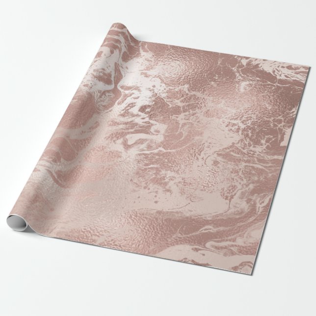 Papier Cadeau Élégant cuivre moderne rose or & marbre rose (Déroulé)