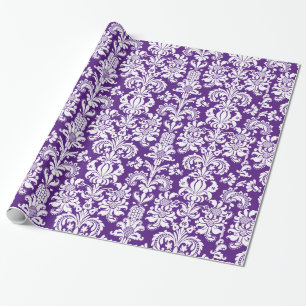 Papier Cadeau Élégant Damas Florales Violettes Et Blanches