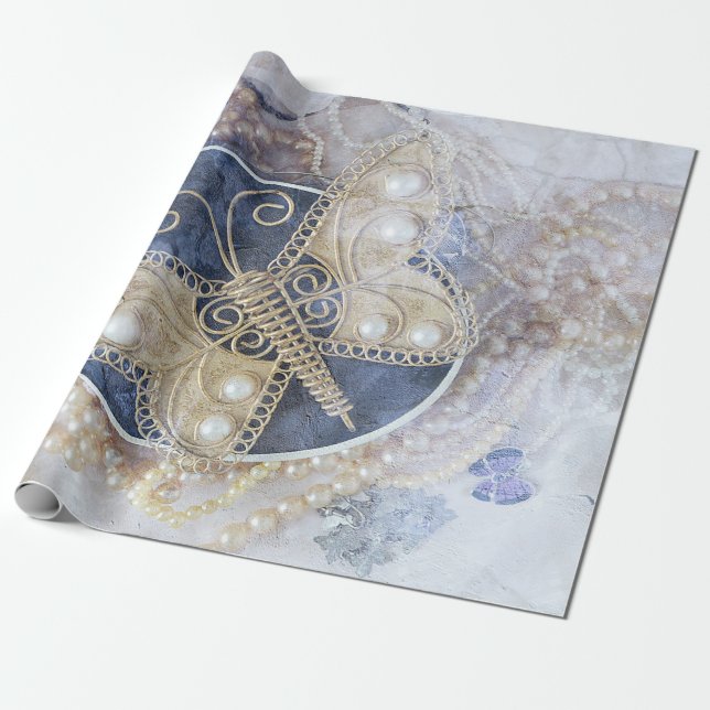 Papier Cadeau Élégant de l'or blanc de la mariée Mariage papillo (Déroulé)