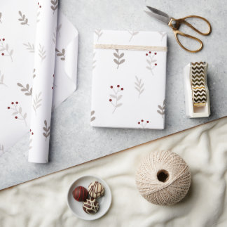 Papier Cadeau Élégant de Noël à Motifs de Feuilles