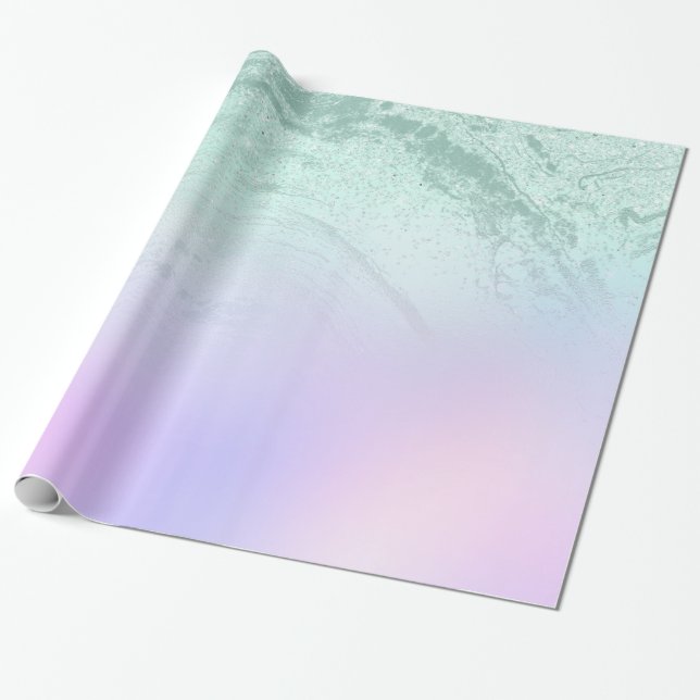 Papier Cadeau Elégant dégradé moderne menthe vert parties scinti (Déroulé)