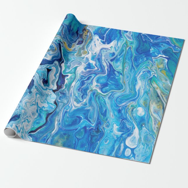 Papier Cadeau Élégant Dentelle folle Agate 6 - Océan Bleu (Déroulé)