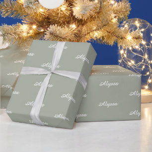 Papier Cadeau Elegant Desert Sage nom de script personnalisé tex