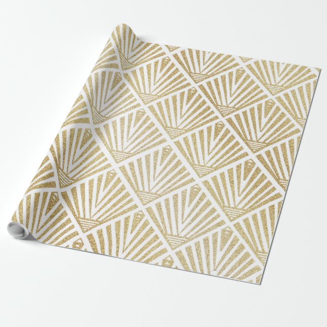 Papier Cadeau Elégant design art déco en palmier doré (Déroulé)
