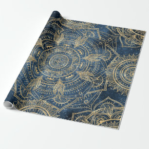 Papier Cadeau Elégant design de l'or de Mandala Blue Whimsy