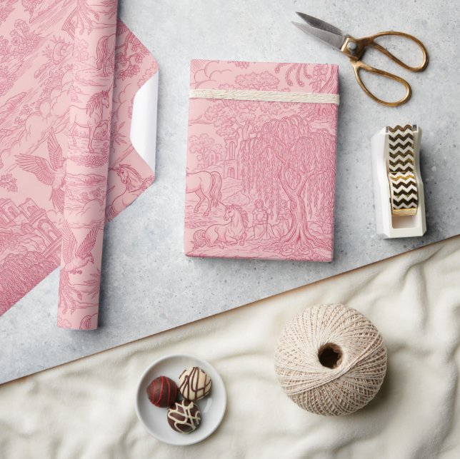 Papier Cadeau Elegant Dusty Rose Pink Rococo Revival Toile  (Artisanat)