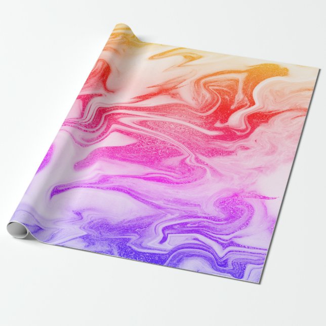 Papier Cadeau Élégant élégant marbre holographique moderne (Déroulé)