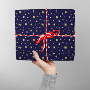 Papier Cadeau Élégant Elegant Or Etoiles Marine Bleu Noël