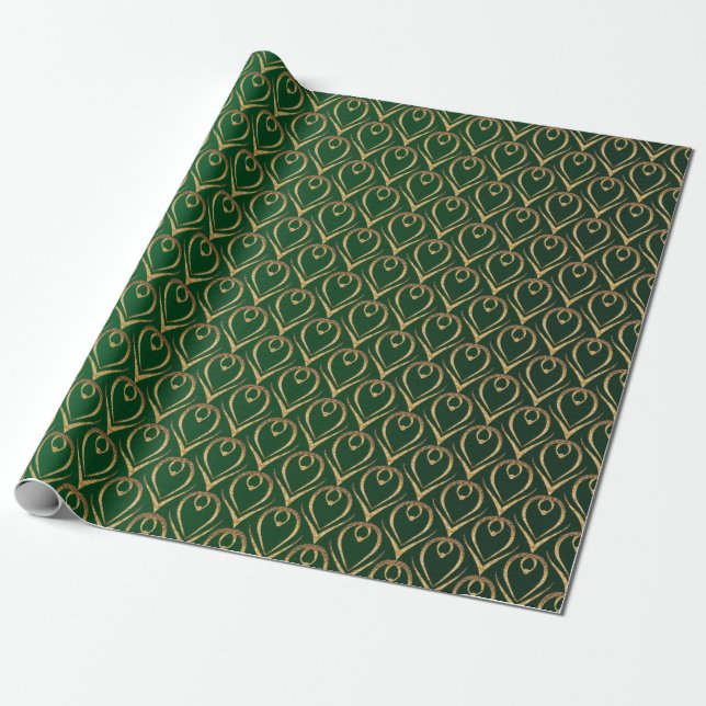 Papier Cadeau Élégant Emerald Green Gold Ornament Cadeau de Noël (Déroulé)