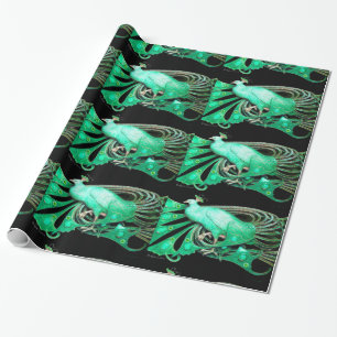 PAPIER CADEAU ÉLÉGANT EMERALD GREEN PEACOCK JEWEL ET PIERRES GEM