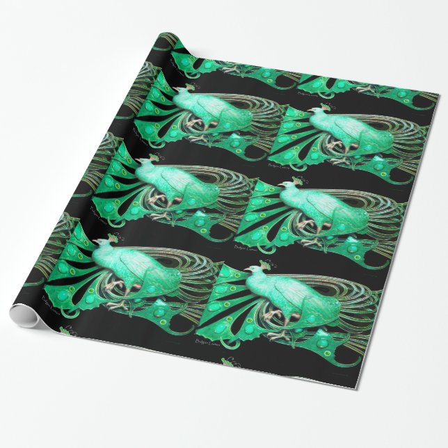 PAPIER CADEAU ÉLÉGANT EMERALD GREEN PEACOCK JEWEL ET PIERRES GEM (Déroulé)