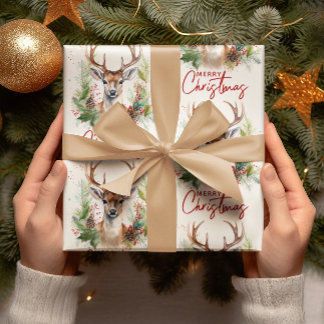 Papier Cadeau Élégant et élégant Cerf Noël Vert