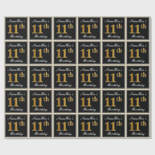 Papier Cadeau Elégant, Faux Gold 11e anniversaire + Nom personna