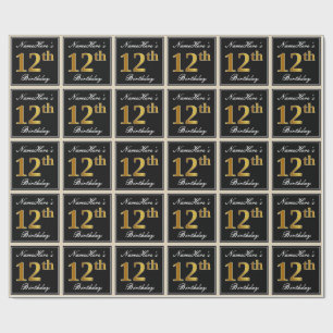 Papier Cadeau Elégant, Faux Gold 12ème anniversaire + Nom person